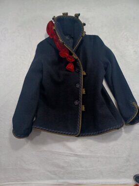 Covelo Black Wool/Silk Fully Lined Button Up Jacket Red Roses Medium Art EUC